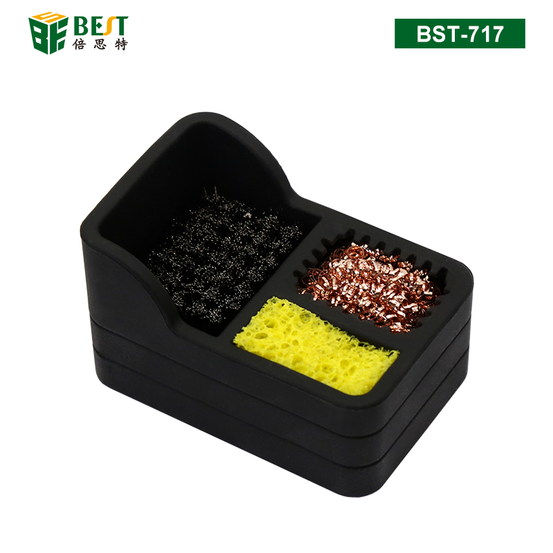 BST-717 硅膠烙鐵清潔盒 三合一電烙鐵頭清潔盒 硅膠耐高溫焊咀焊接清潔銅絲球錫渣盒清潔器 清潔座
